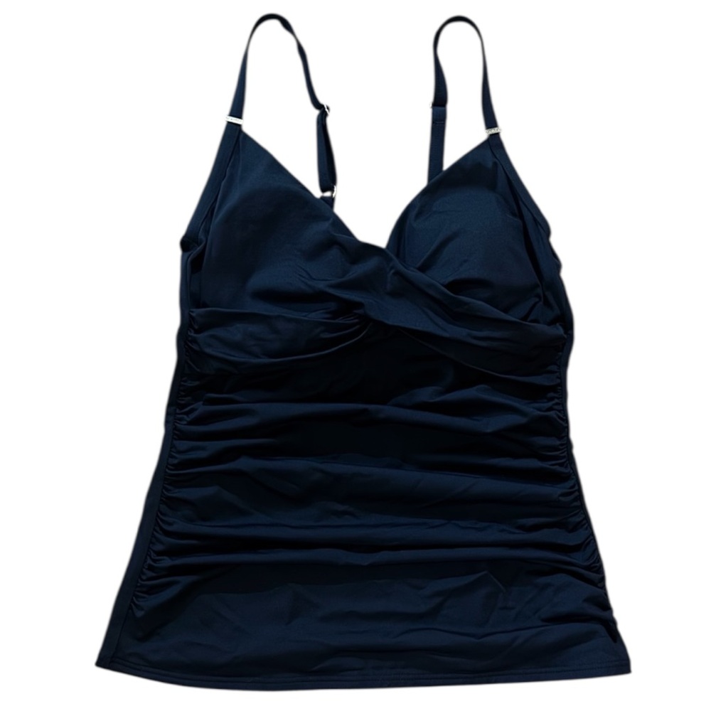 Calvin Klein Classic Faux Wrap Black Tankini Swim Top Medium Adjustable Straps